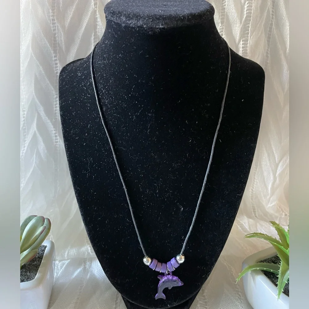 3 strands kids necklace (green, purple and gold tone flower pendant)